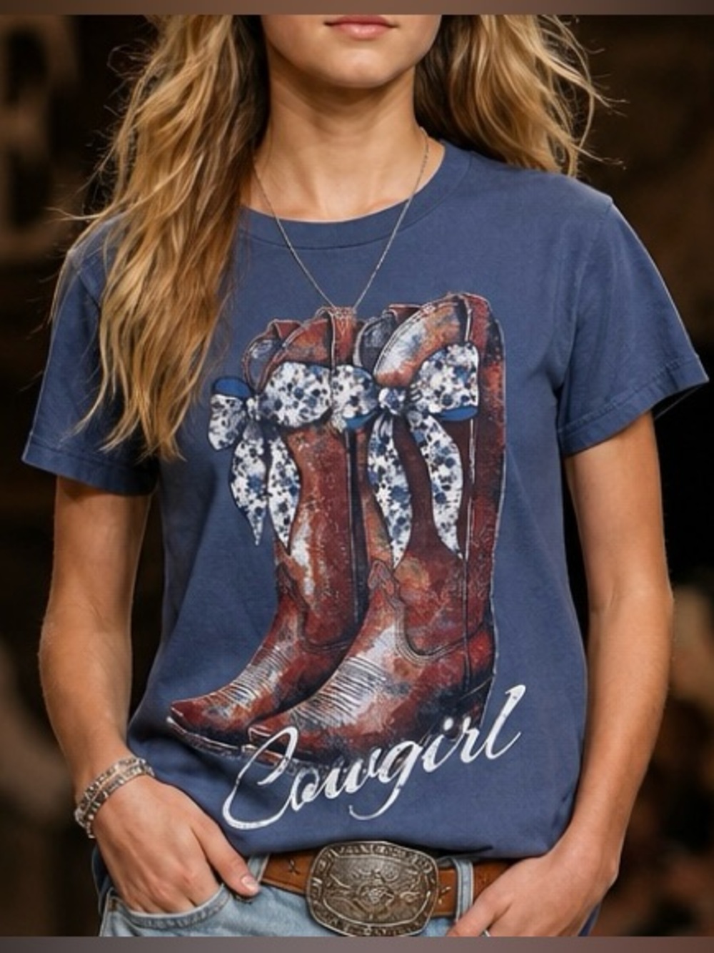 Originality Cowgirl Cowboy Boots Graphic Tee Made in USA Size L